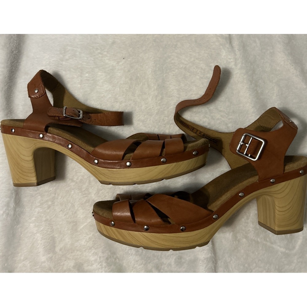 Clarks Ledella Leather Platform Block Heel Sandals Brown Women's 11 EU42.5